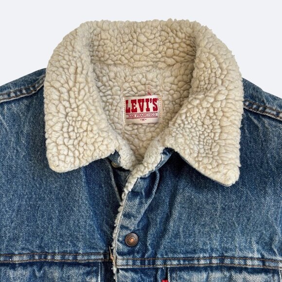 Vtg Levi's Jean Vest Sherpa Denim Faux Shearling Trucker Size M 1980s - Picture 4 of 10